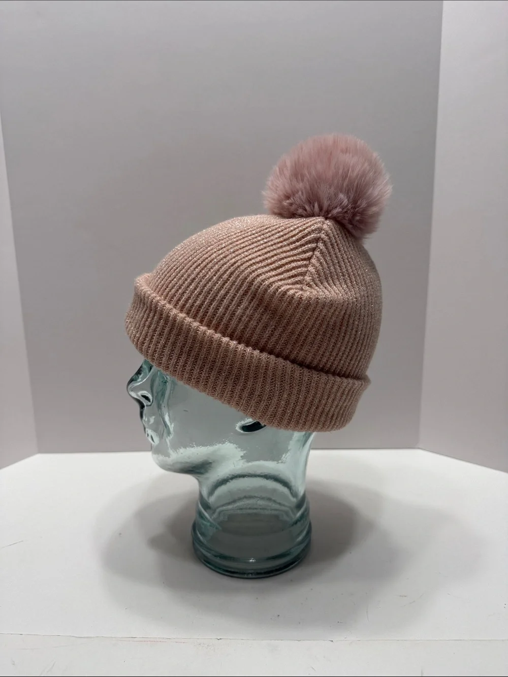 Sparkle Ribbed Knit Beanie - Dusty Rose